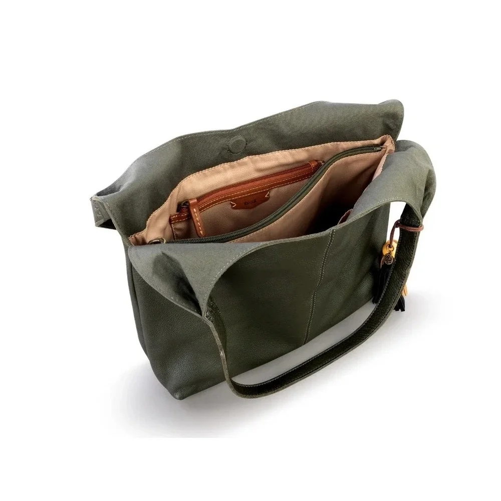 The Sak Huntley Leather Hobo Bag Moss Green Pebbled Shoulder Purse 108506 NEW